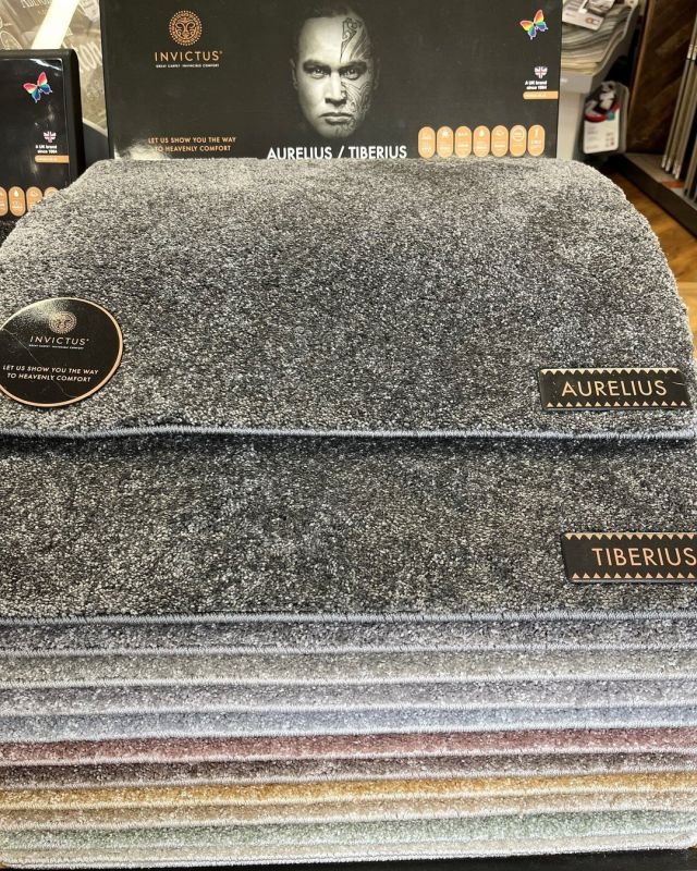 New in our showroom Invictus Aurelius & Tiberius, 
100% Polypropylene, 100% Bleach Cleanable Heavy Weight Saxony Carpet. Samples available to borrow!
Carrying a 20 year manufacturer stain warranty, this multi width carpet also boasts stunning rich texture in 12 colours.
Introductory price from only £25.00 m² Tiberius and £27.50 m² Aurelius.*
*Price guaranteed for 30 days
#invictus #aurelius #Tiberius #saxony #luxurycarpet
